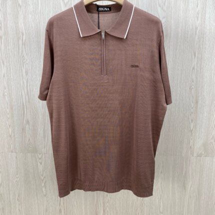 Zegna Zip-up Knit Short Sleeve Polo Shirt