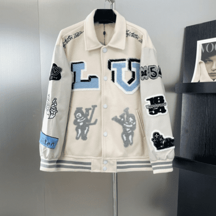Louis Vuitton patchwork leather sleeves towel embroidery baseball jacket